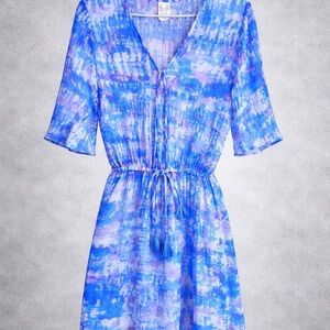 Vibrant Blue Tie-Dye Swim Coverup